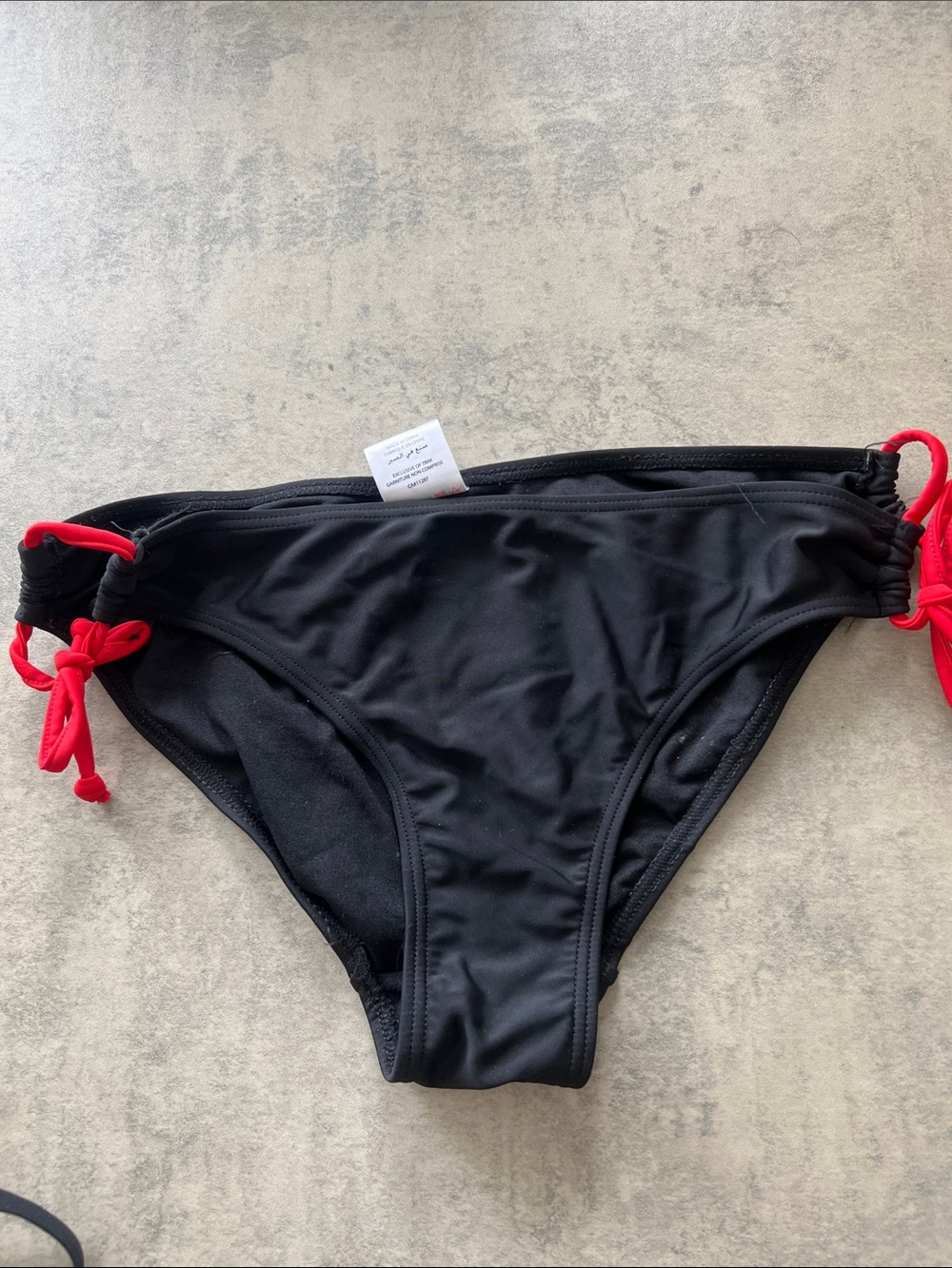 Aqua Black Bikini Bottoms with Red Ties